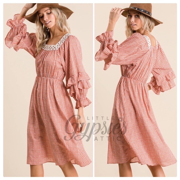 Handmade Farmhouse Prairie Midi Dress - Picture 5 of 15